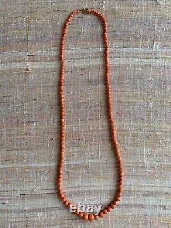 150 yrs old ANTIQUE salmon CORAL graduated bead NECKLACE 925 silver 26,7 strand