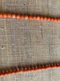 150 yrs old ANTIQUE salmon CORAL graduated bead NECKLACE 925 silver 26,7 strand