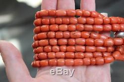 158gr Antique Salmon Coral Large Beads Barrel Shape Natural Undyed Necklace