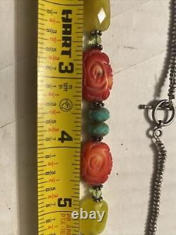 16 Southwestern Sterling Silver Turquoise & Coral Bead Necklace