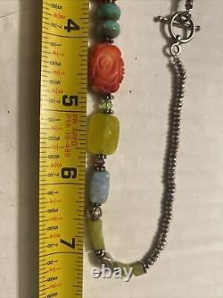 16 Southwestern Sterling Silver Turquoise & Coral Bead Necklace