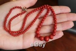 16gr Antique Red Ox Blood Coral Necklace Natural Undyed Beads