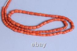 16gr Antique Vintage Salmon Coral Necklace Undyed Coral Beads Barrel Shape