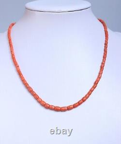 16gr Antique Vintage Salmon Coral Necklace Undyed Coral Beads Barrel Shape