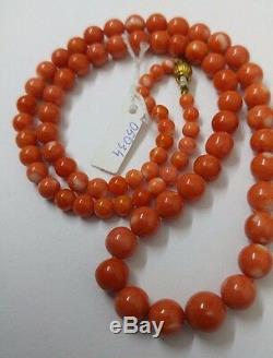 178.9 carat Natural salmon Coral Necklace beads 9.5 4mm yellow gold clasp