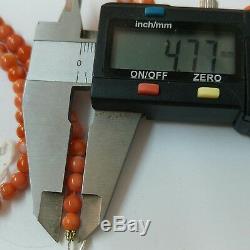 178.9 carat Natural salmon Coral Necklace beads 9.5 4mm yellow gold clasp