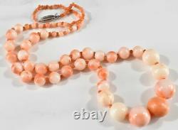 17 Sterling Silver 925 & Genuine Cream & Rare Red Seed Coral Beaded Necklace