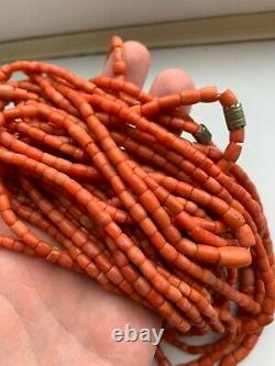 185 gr Antique Red Coral Beads Natural Undyed Necklace