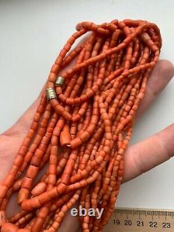 185 gr Antique Red Coral Beads Natural Undyed Necklace