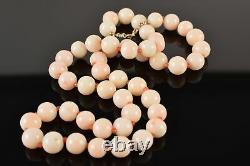 18-1/2 Vintage 14k Yellow Gold & Angelskin Natural Coral Beaded Necklace