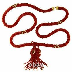 18 k ct kt Yellow GOLD Red Natural Italian CORAL Beads Pendant Necklace