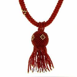 18 k ct kt Yellow GOLD Red Natural Italian CORAL Beads Pendant Necklace