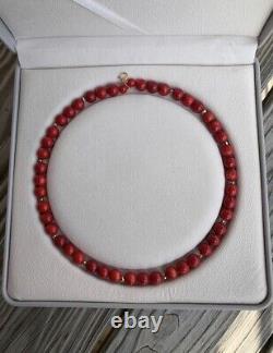 18k yellow gold coral beaded necklace 8.5mm
