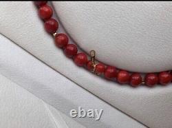18k yellow gold coral beaded necklace 8.5mm