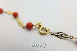 18kt (750) Yellow Gold And 5mm Coral Bead Necklace 16