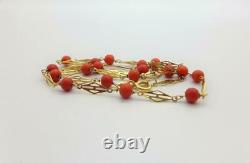 18kt (750) Yellow Gold And 5mm Coral Bead Necklace 16