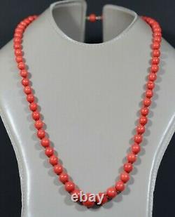 1930' Natural Mediterranean Salmon Red Coral Beads Necklace 14k Gold Clasp 60gr