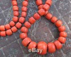 1950s Graduated Natural Sardinian Red Coral Bead Necklace 66g Mediterranean 14k