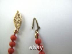 19 red coral graduated beaded necklace 4mm-9mm beads, 14k clasp, deep color