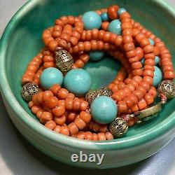 19th Or 20th Century Antique Coral & Turquoise Tibetan Necklace