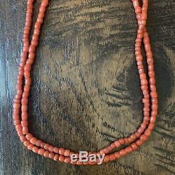 20.03 Grams Long Undyed Natural Salmon Red Color Coral Bead Jewelry Necklace