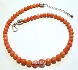 20-22.5 Dtr Jay King Pink Salmon Skin Coral Bead Sterling Silver Necklace