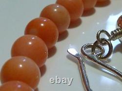 20-22.5 Dtr Jay King Pink Salmon Skin Coral Bead Sterling Silver Necklace