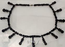 20 Rare Vintage Carved Hawaiian Black Coral Graduated Bead Necklace 39.9g