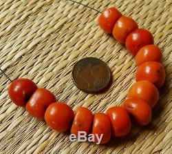20g Perles Corail Rouge Ancien Collier Antique Moroccan Red Coral Bead Necklace