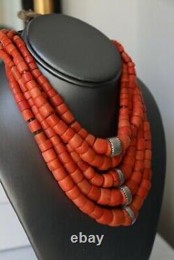 218gr Antique Salmon Coral Necklace Natural Undyed Beads Museum Piece