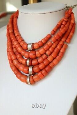 218gr Antique Salmon Coral Necklace Natural Undyed Beads Museum Piece