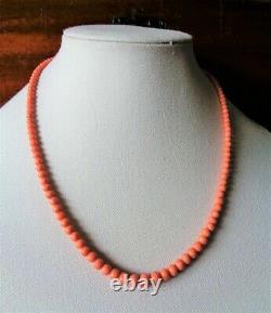 21 Vtg Graduated Salmon Coral Bead Necklace Strand 14k Gold Filigree Clasp