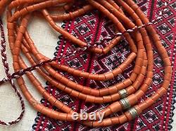 230 gr. Great Antique Natural Coral Beads Necklace, Ukrainian ethnic Necklace