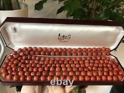 232 gram antique Old Natural Salmon coral bead coral necklace In 14k Gold