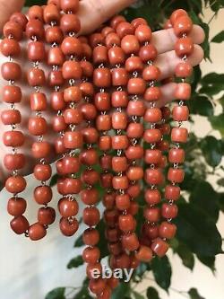 232 gram antique Old Natural Salmon coral bead coral necklace In 14k Gold