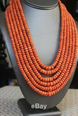 237gr Antique Salmon Coral Necklace Natural Undyed Beads