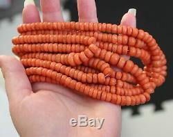237gr Antique Salmon Coral Necklace Natural Undyed Beads