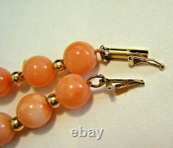 24 Vintage 1960s Natural 6mm Pink Coral and 14K Gold Beaded Necklace 31g