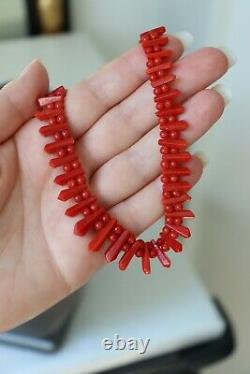27gr Antique Carved Red Coral Necklace Art Deco Style Natural Undyed Beads