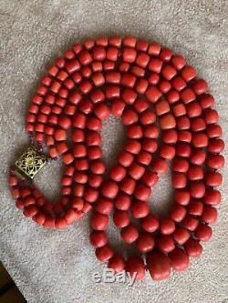 294g original antique undyed Ukrainian coral Necklace Beads