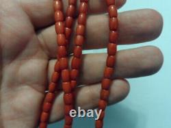 29 Gr. Antique Natural Untreated Orange Red Coral Beads Necklace
