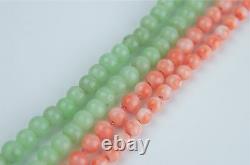 2 Vintage Necklaces, Orange/Pink Angel Skin Coral & Apple Green Jade Beads 4-5mm