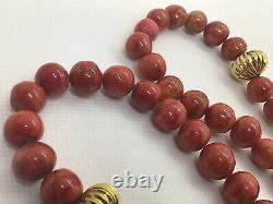 30 Apple Sponge Coral Bead Inlay Faceted Statement Necklace Gold Tone Spacers
