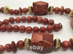 30 Apple Sponge Coral Bead Inlay Faceted Statement Necklace Gold Tone Spacers