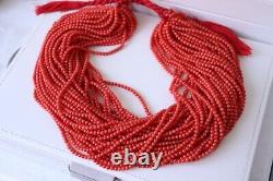 335gr New Multi Strand Red Coral Necklace Collier Mediterranean Corals d-3mm
