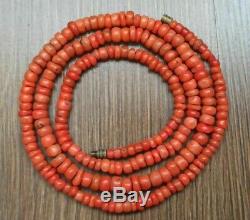 34 gr Antique Vintage Old Natural Salmon Coral Undyed Beads Necklace Russian