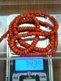 34 gr Antique Vintage Old Natural Salmon Coral Undyed Beads Necklace Russian