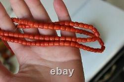 34gr Antique Coral Necklace Natural Undyed Barrel Shape Coral Beads