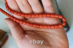 34gr Antique Coral Necklace Natural Undyed Barrel Shape Coral Beads
