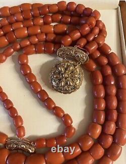 365-366 gram Large antique natural coral necklace 14k gold clasp
